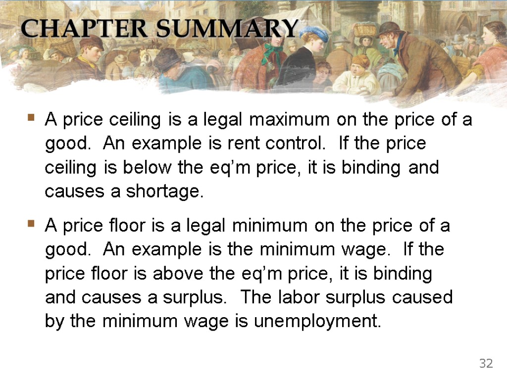 CHAPTER SUMMARY A price ceiling is a legal maximum on the price of a